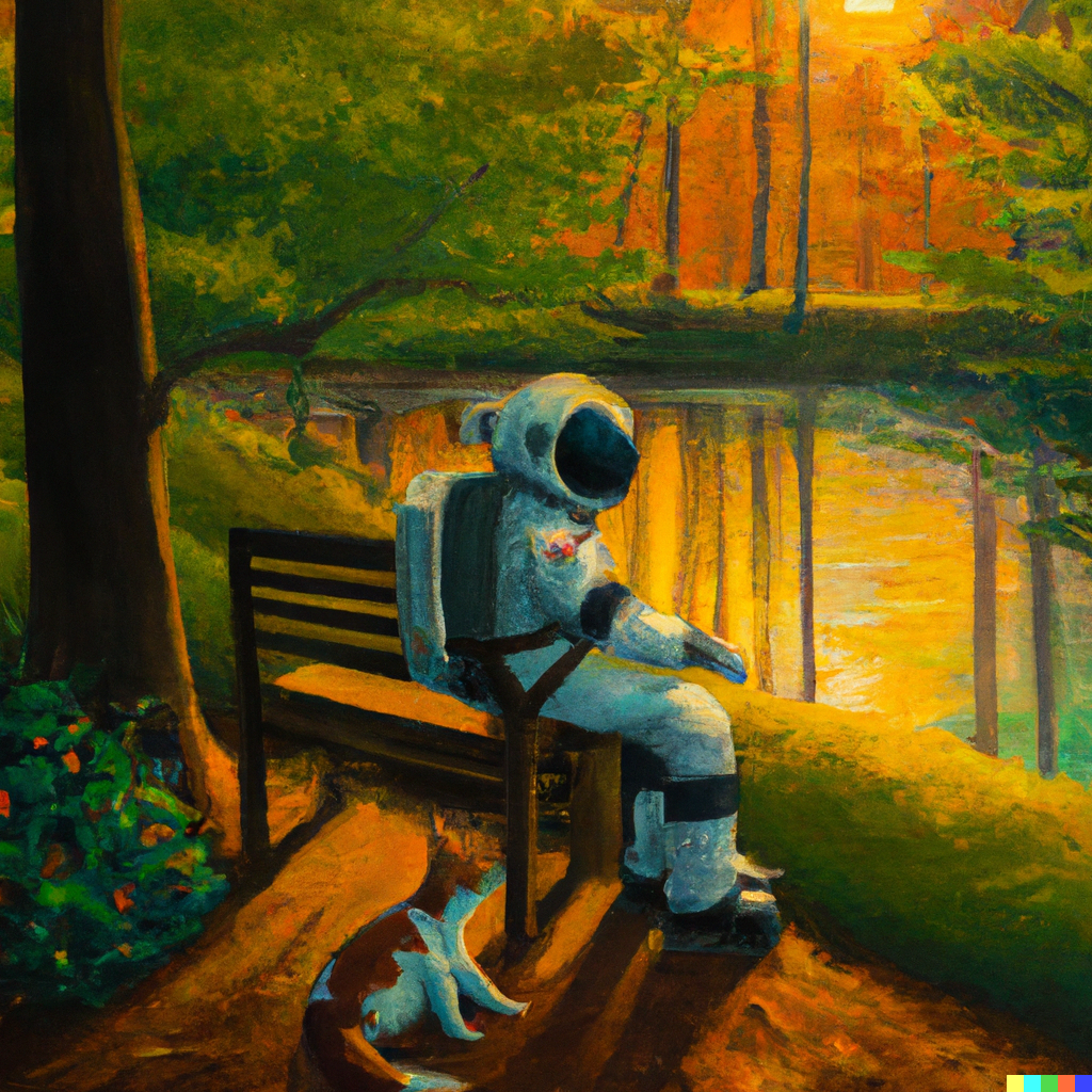 https://cloud-1t22k12bg-hack-club-bot.vercel.app/0dall__e_2022-10-06_22.49.41_-_oil_painting_of_an_astronaut_sitting_in_a_bench_on_a_park_with_his_playful_fox__looking_at_the_sunset_view_of_a_lake_with_fishes_and_an_autumn_forest_.png